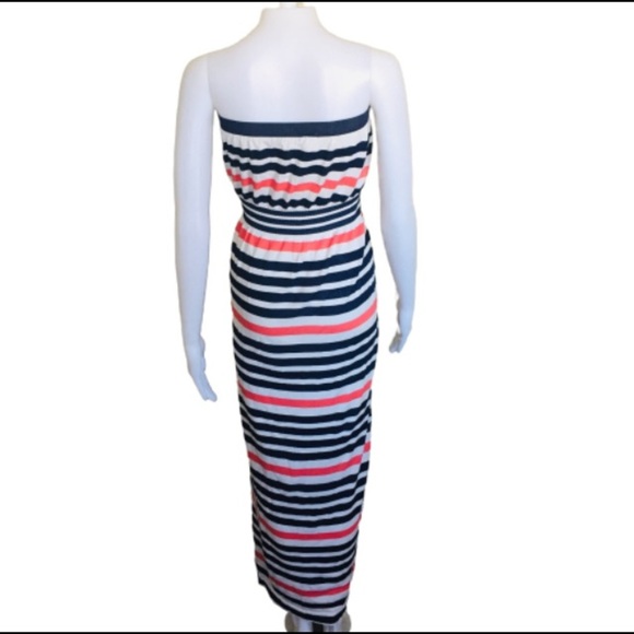 ARDENE Stripe Bandeau Strapless Maxi Dress Navy Blue Size XS - Picture 3 of 9